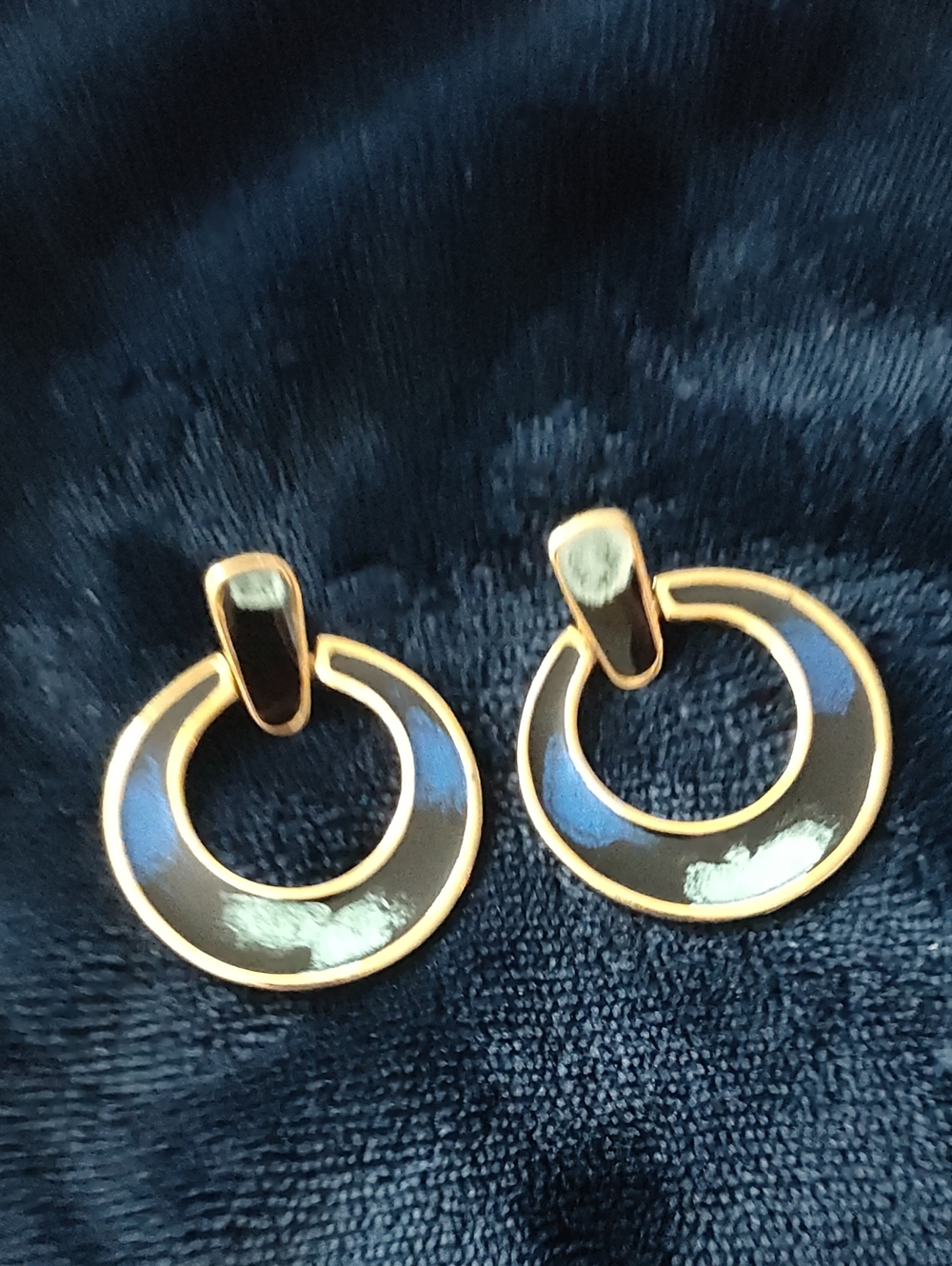 Gold-Tone Black Enamel Hoop Drop Earrings